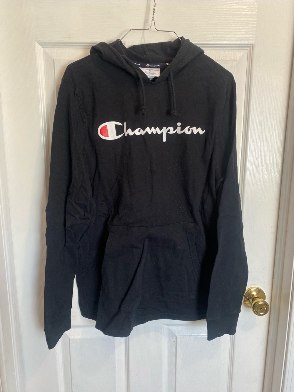 Champion Black Hoodie with White Script